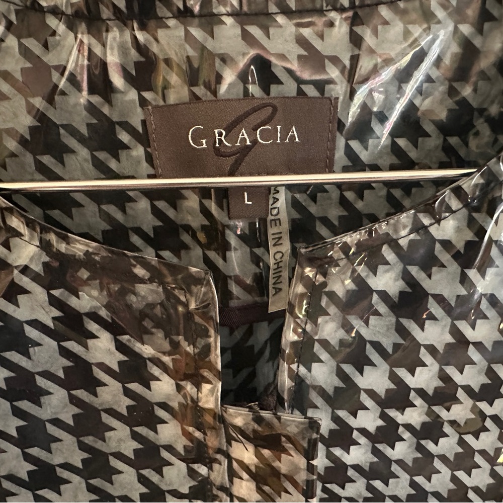 Black and Clear Gracia Houndstooth Houndstooth Raincoat Peplum Cape Size Large - Picture 3 of 5